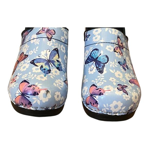 Sanita Professional Clogs EU size 35 US 4 Blue Leather Butterfly Floral Work - Picture 4 of 16
